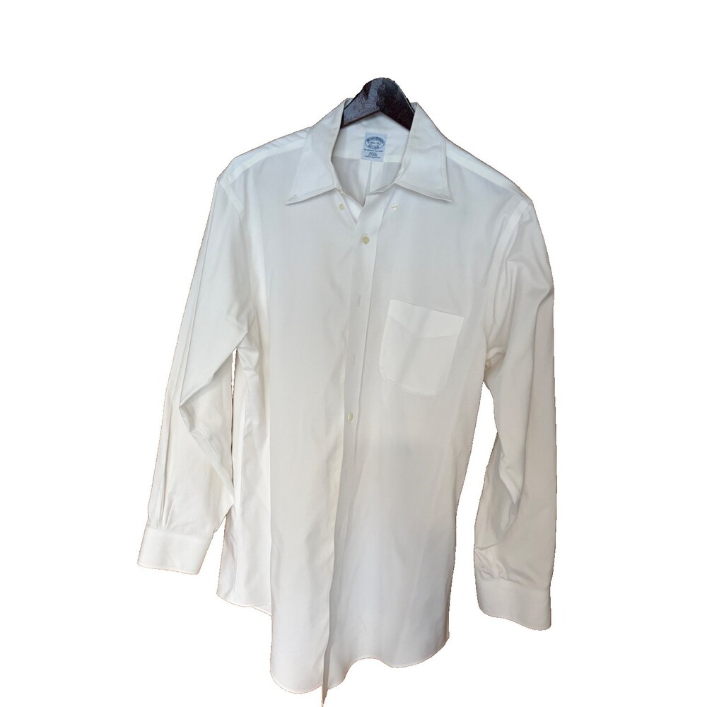 Brooks Brothers Cotton Dress Shirt White Men's Sz 16.5/ 33 Slim Fit Non-iron